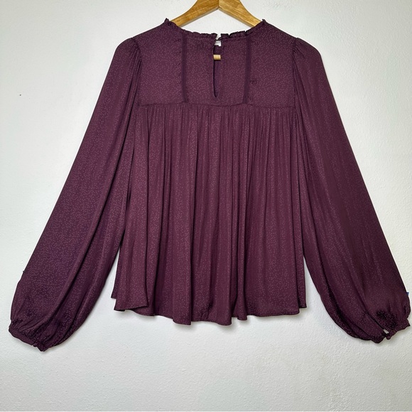 Gentle Fawn Burgundy Polka Dot With flare Long Sleeve Blouse - Picture 3 of 13